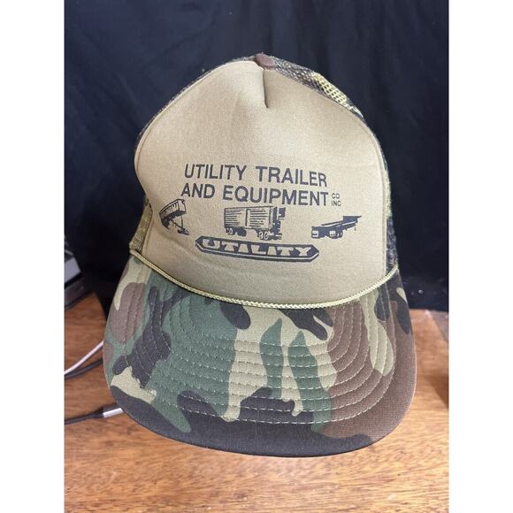 Snapback Ball Cap‎ Camouflage Utility Trailer Equip Co Mesh Trucker USA Vintage - Picture 1 of 4